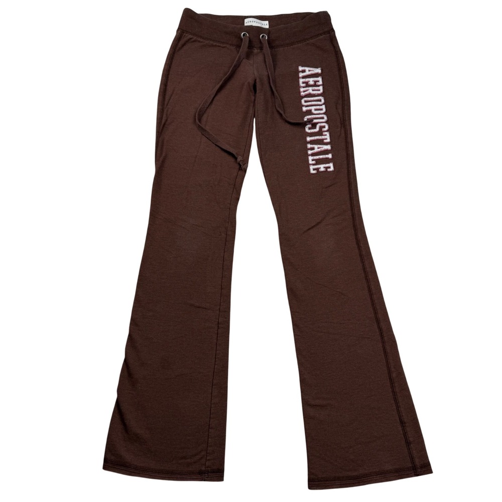 VTG Y2K Aeropostale Brown Flare Leg Sweatpants Logo Ultra Low Rise Size XS